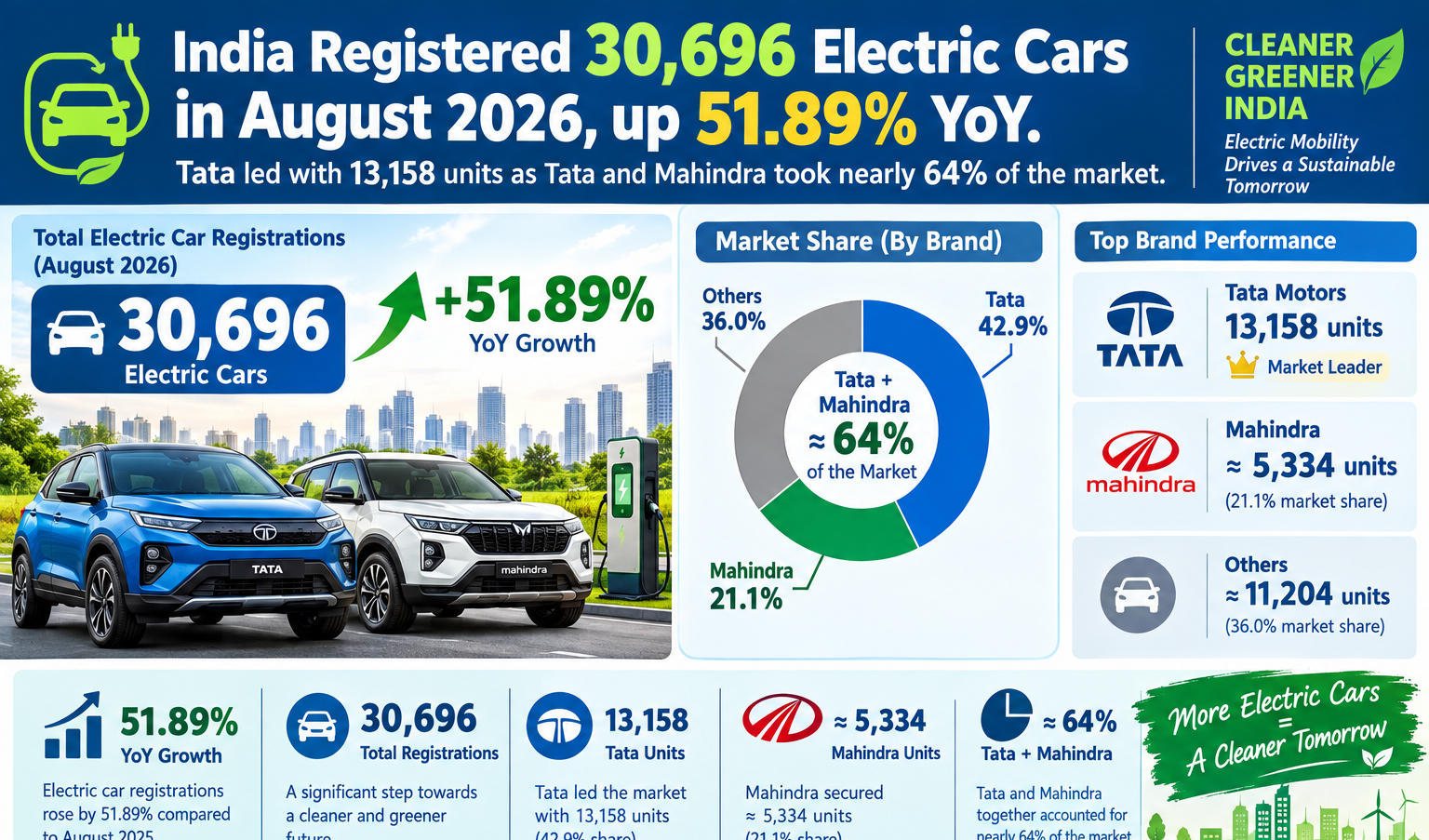 India EV Sales August 2026 Tata, Mahindra Take 64% Share