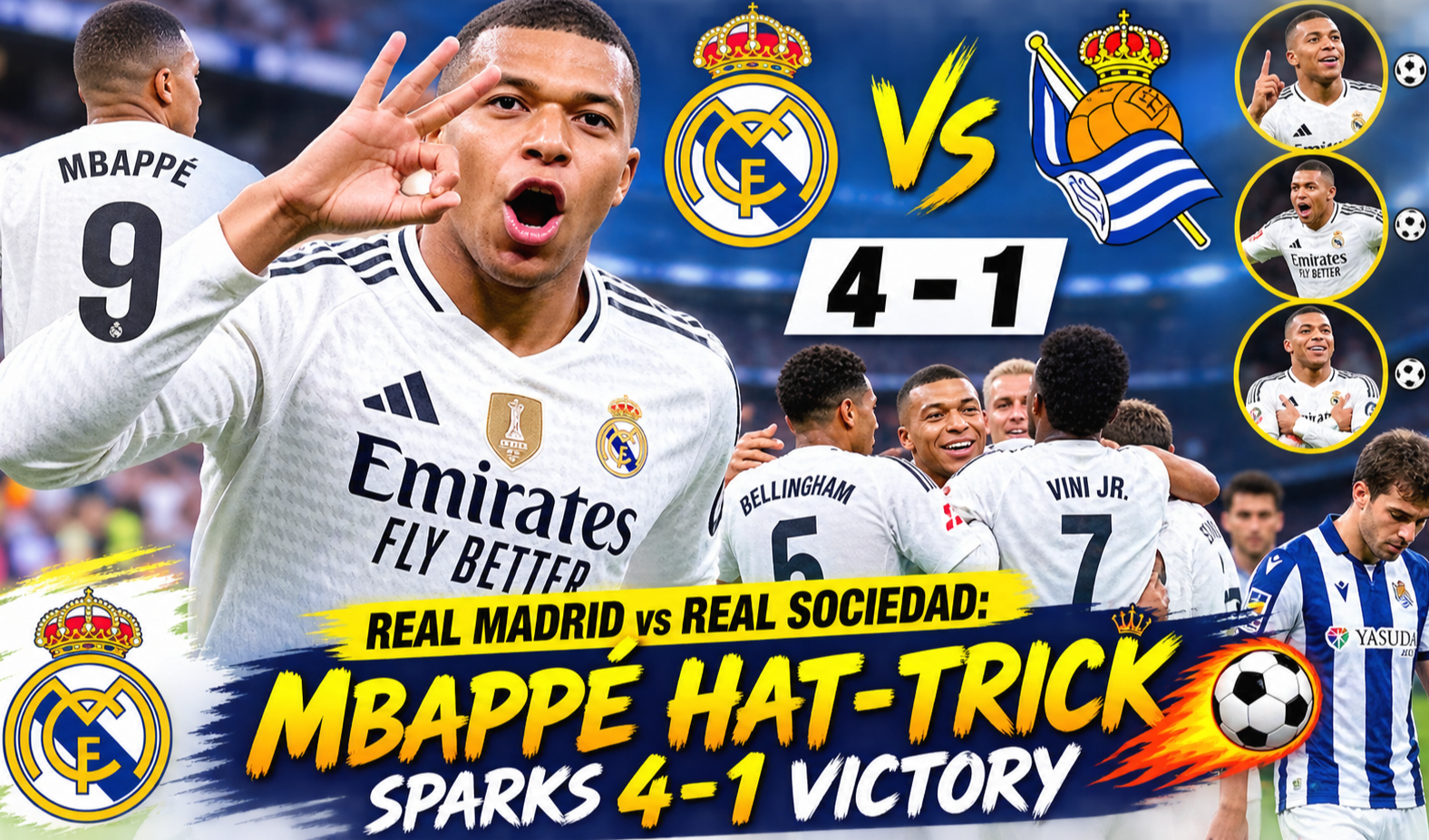 Real Madrid vs Real Sociedad: Mbappé Hat-Trick Sparks 4-1 Victory