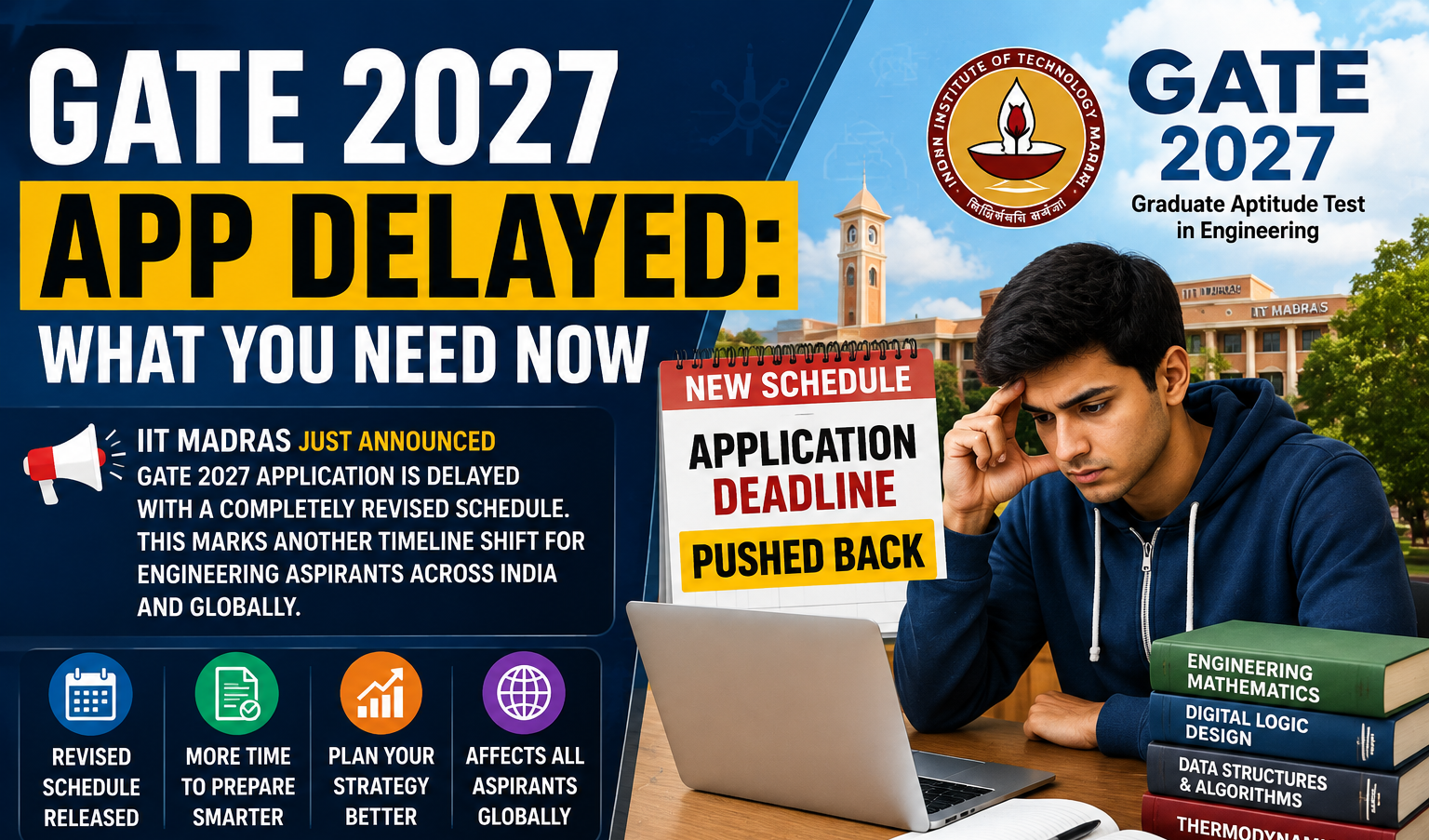 GATE 2027 application delayed by IIT Madras. Schedule revised again. What candidates should know about new timelines and how to prepare.
