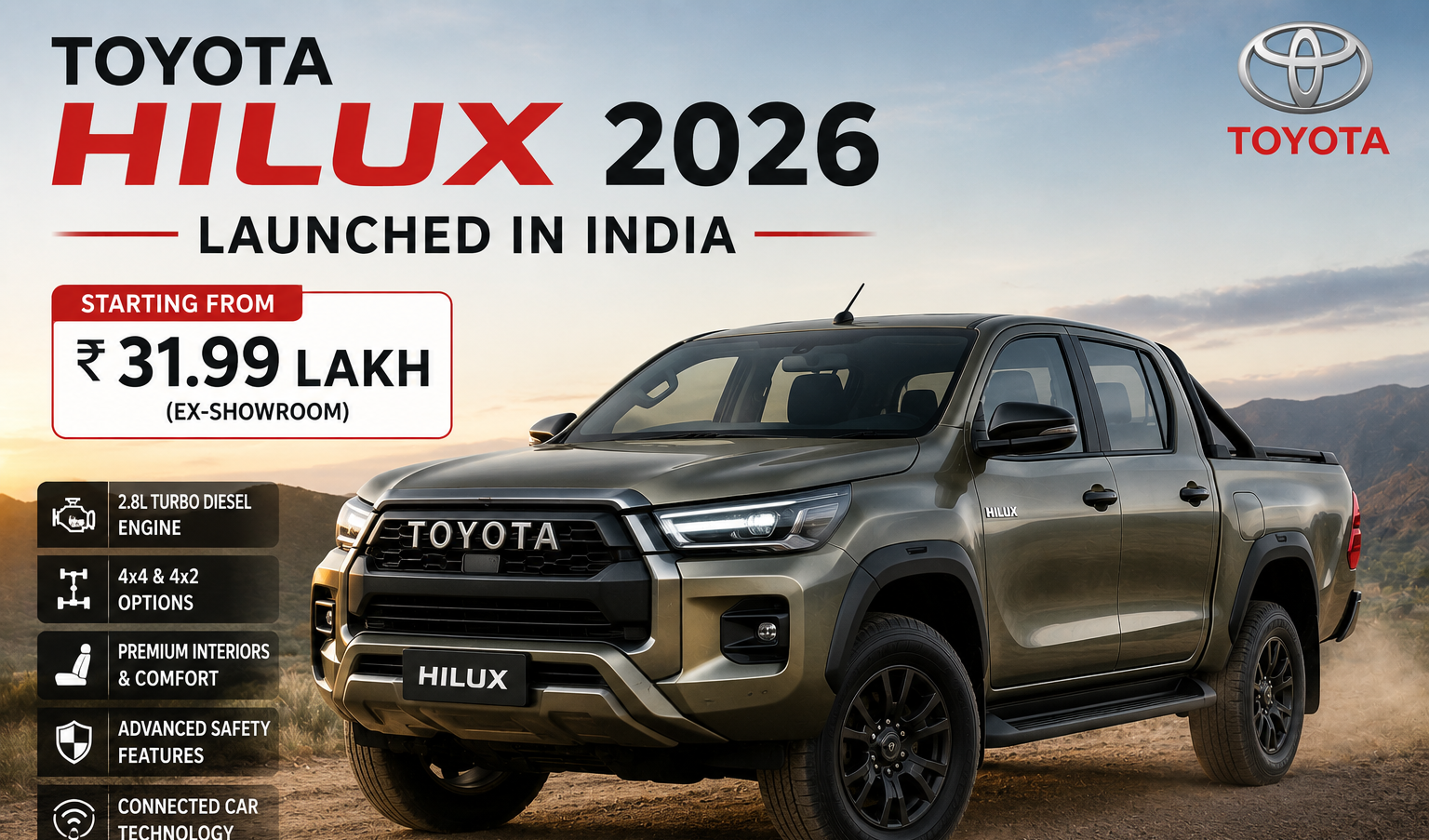 Toyota Hilux 2026 Launched in India from Rs 31.99 Lakh